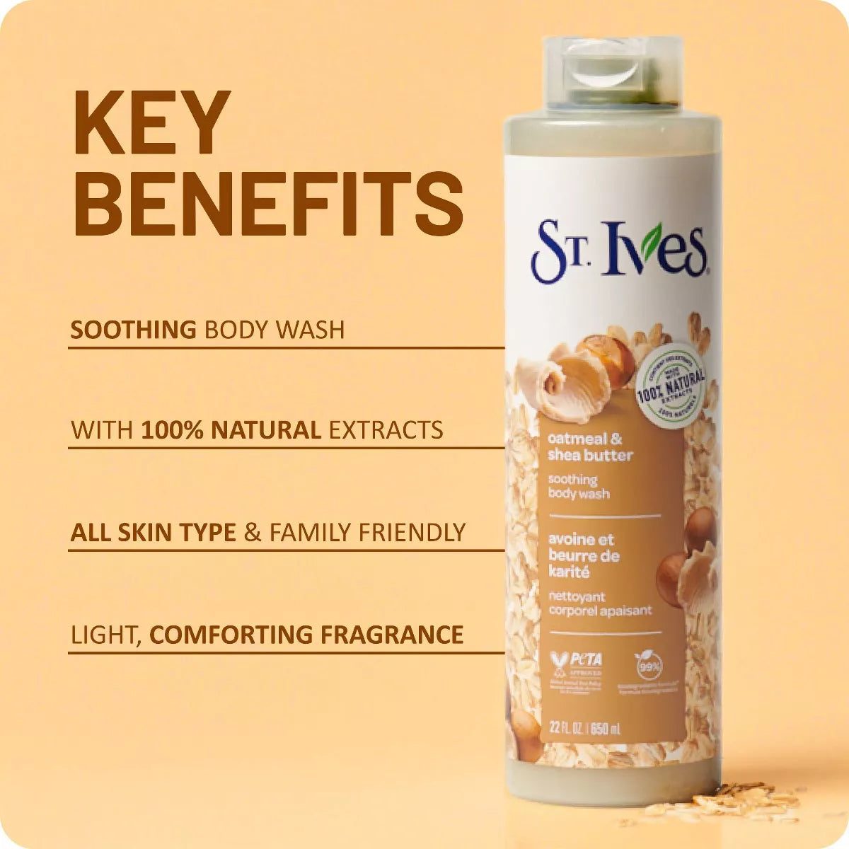 St. Ives Oatmeal & Shea Butter Plant-Based Body Wash Soap - 22 Fl Oz: Paraben-Free, Soothing, for All Skin Types, Hydrating