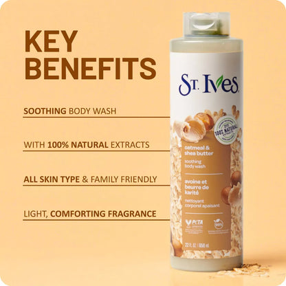 St. Ives Oatmeal & Shea Butter Plant-Based Body Wash Soap - 22 Fl Oz: Paraben-Free, Soothing, for All Skin Types, Hydrating