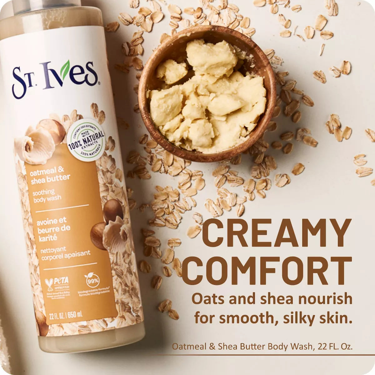 St. Ives Oatmeal & Shea Butter Plant-Based Body Wash Soap - 22 Fl Oz: Paraben-Free, Soothing, for All Skin Types, Hydrating