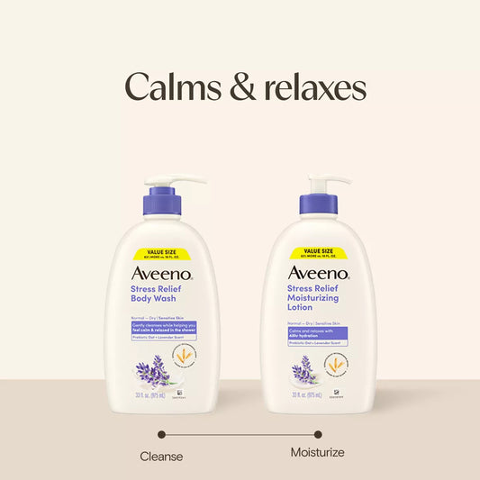 Aveeno Stress Relief Body Wash with Lavender & Chamomile, 33Oz: Paraben-Free, Sulfate-Free, Pump Bottle, Sensitive Skin