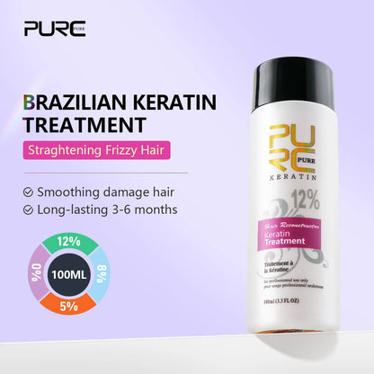 PURC Brazilian Keratin Hair Treatment Formalin Professional Straightening Smoothing Curly Hair Frizz Dry Repair Cream Hair Care