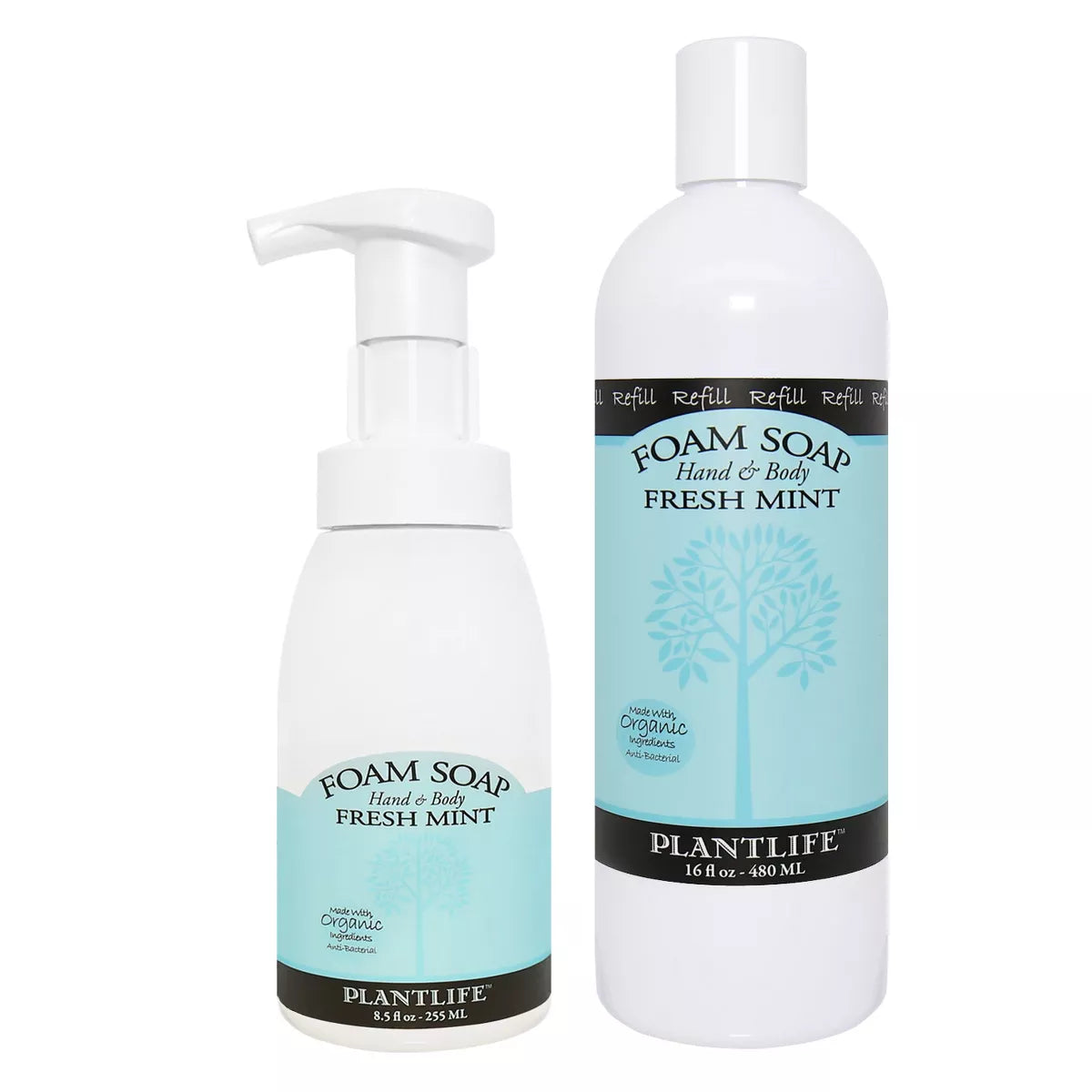 Plantlife Fresh Mint Foam Soap Value Set – Gentle, Moisturizing, Plant-Based for All Skin Types – Hand & Body Wash – 8.5-16Oz