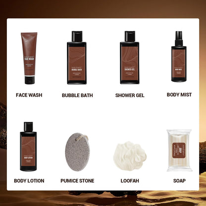 Gift Baskets for Men 8Pc Sandalwood Scented Mens Lotion Gifts for Him Care Package for Men Christmas Gifts for Husband Bath Set Gift Sets for Man Travel Size Toiletries for Men