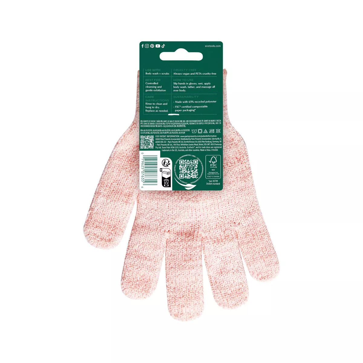 Ecotools Exfoliating Bath + Shower Gloves - Pink: Body Application Whole Body, 2 Pieces