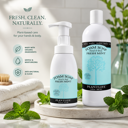 Plantlife Fresh Mint Foam Soap Value Set – Gentle, Moisturizing, Plant-Based for All Skin Types – Hand & Body Wash – 8.5-16Oz